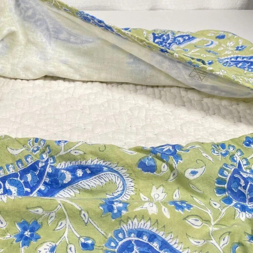 Pottery Barn Outlet Pillow Shams Euro Blue Green Floral Paisley Quilted Covers